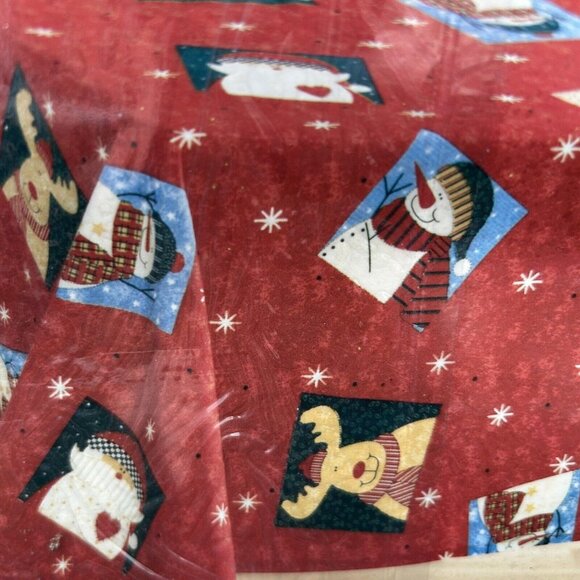 NEW Vintage JC Penney Christmas Table Cloth Red Snowman Santa Reindeer 60" x 84" - Picture 1 of 6